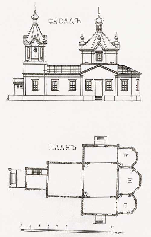 Чертеж деревянной церкви